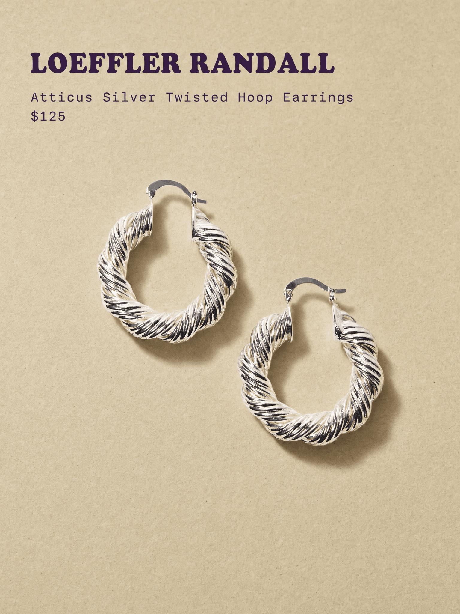 Loeffler Randall Atticus Silver Twisted Hoop Earrings
