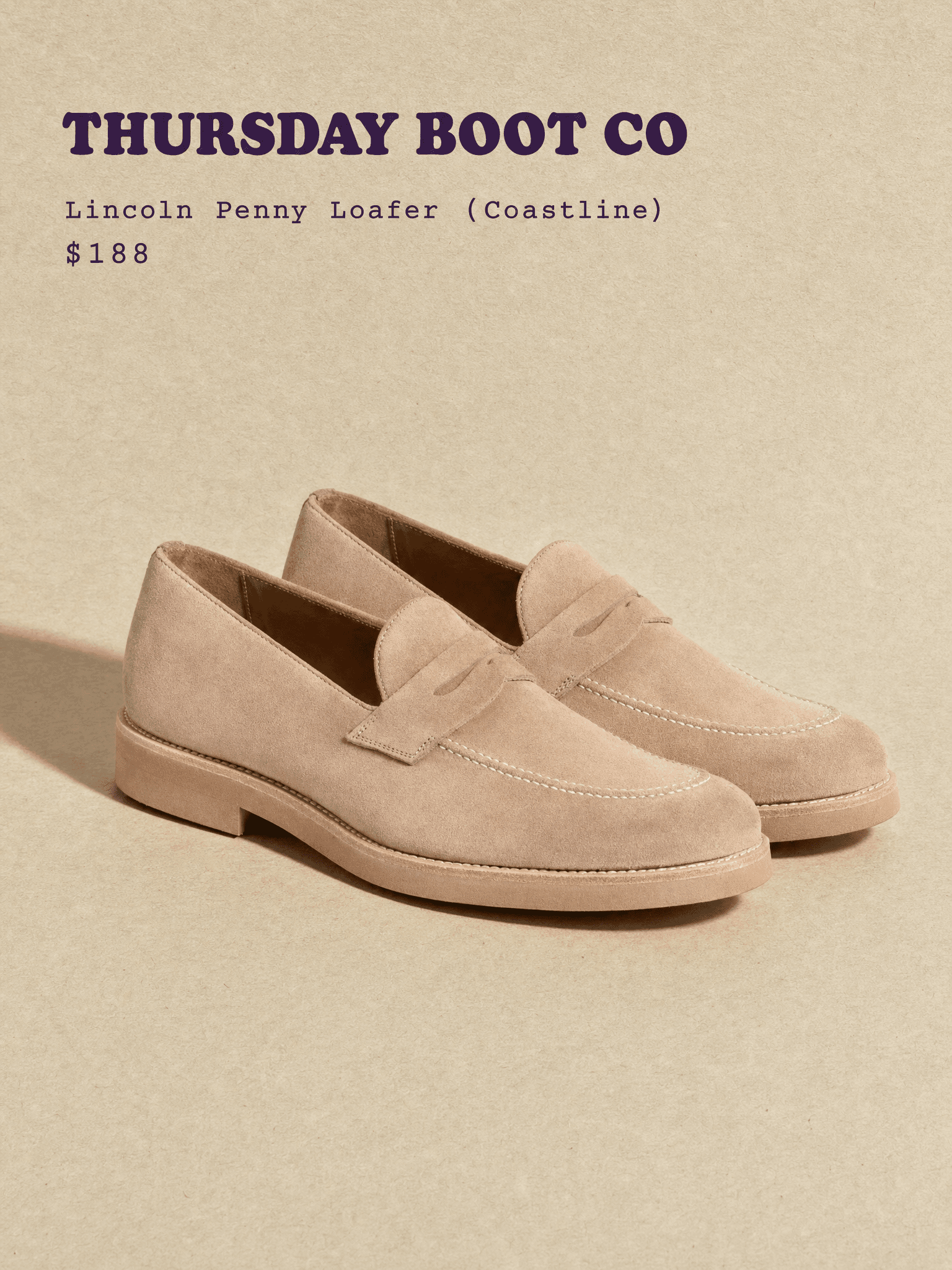 Thursday Boot Co Lincoln Penny Loafer in coastline suede