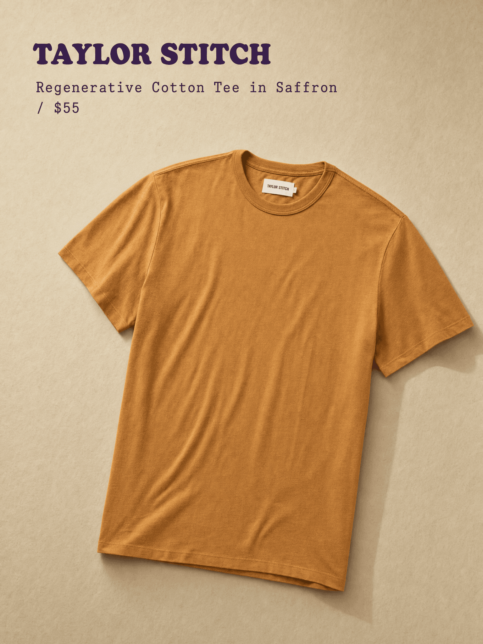 Taylor Stitch Regenerative Cotton Tee in Saffron