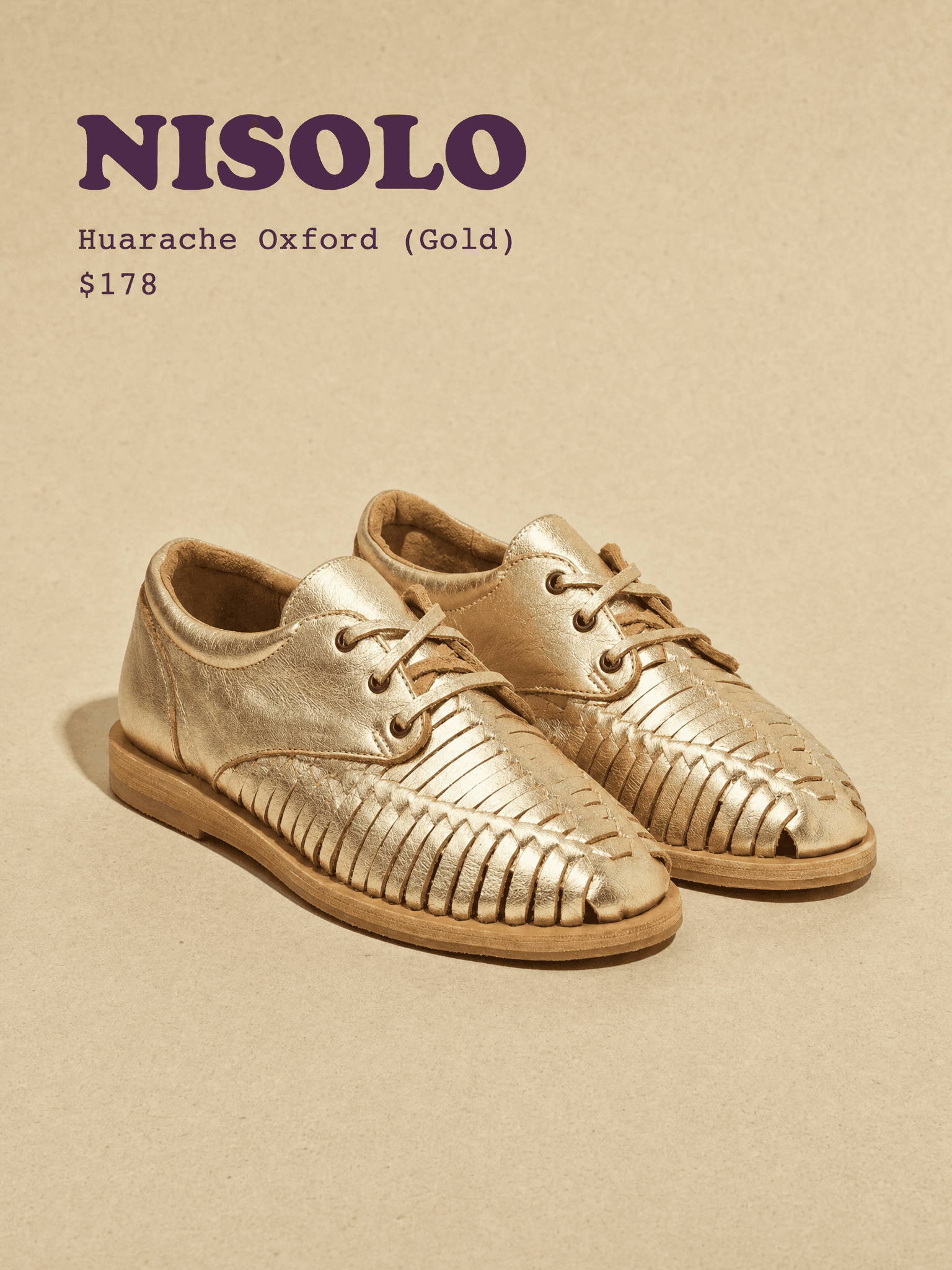 Nisolo Huarache Oxford in Gold