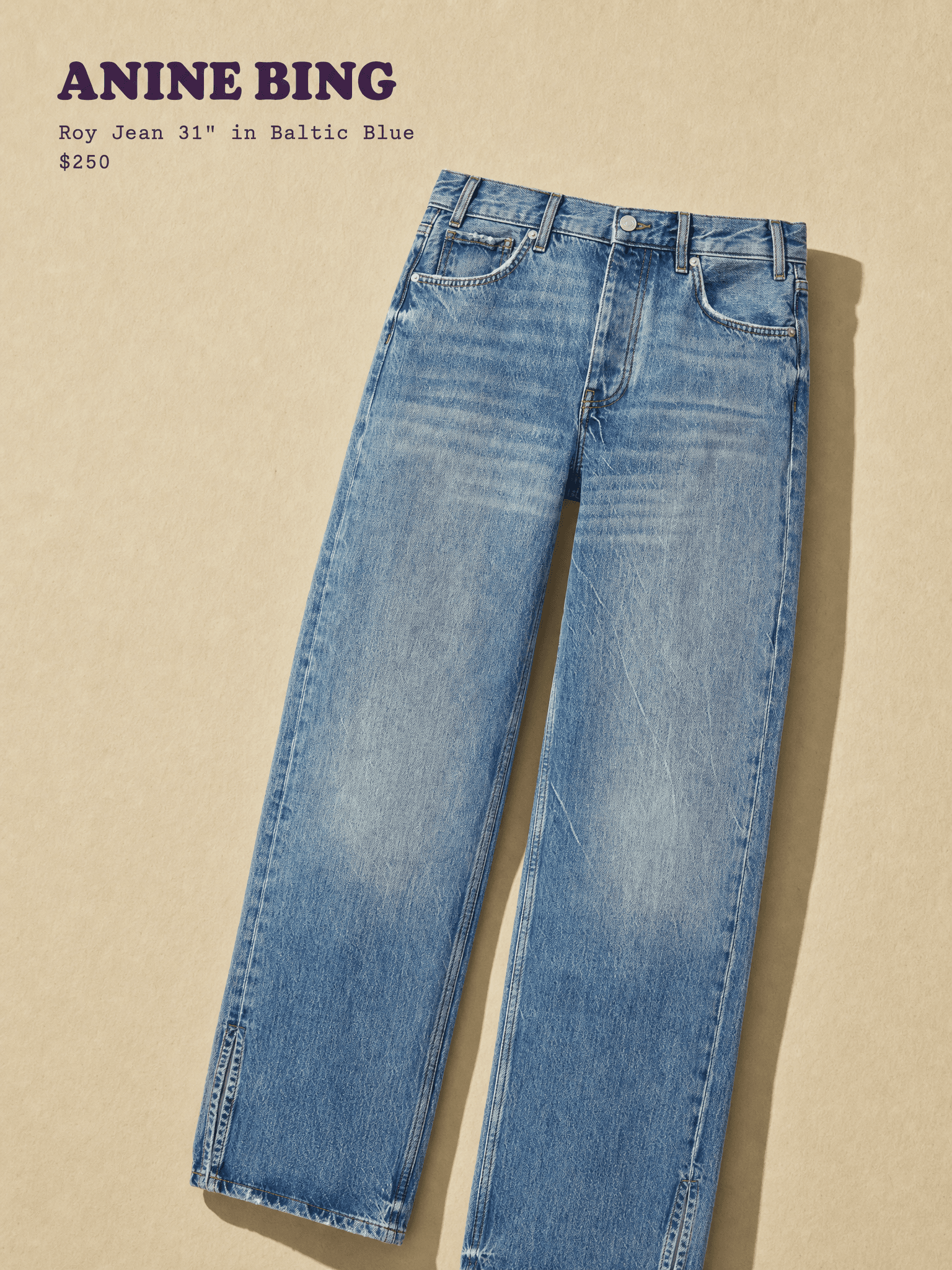 Anine Bing Roy Jean 31" in Baltic Blue, $250