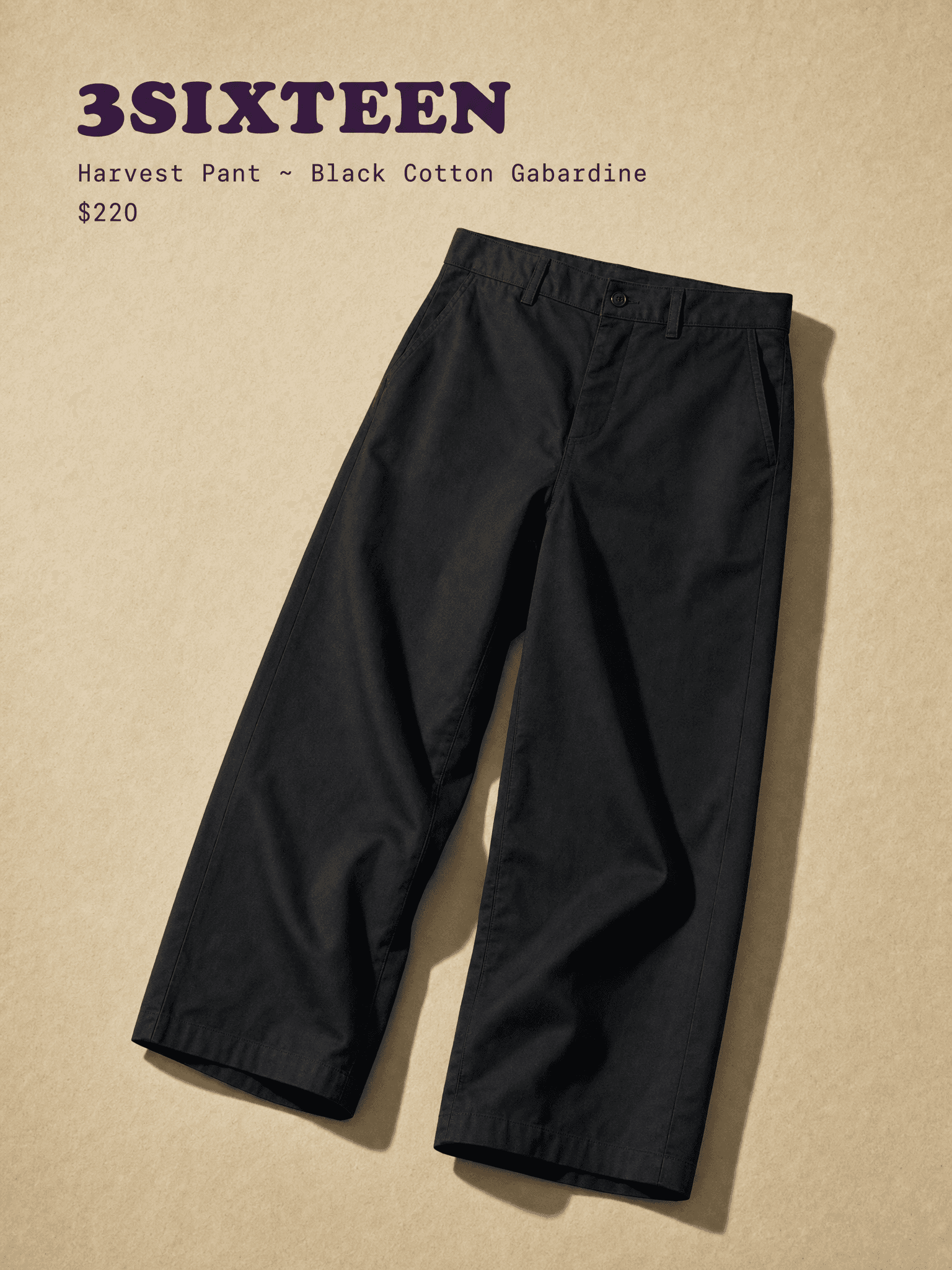3sixteen Harvest Pant ~ Black Cotton Gabardine